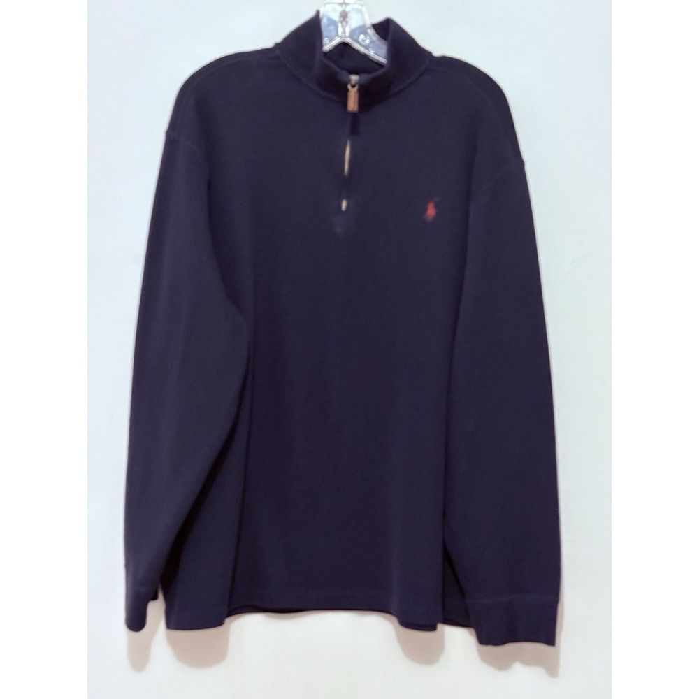 Polo Ralph Lauren Sweater Mens 2XL XXL Pullover Blue Quarter Zip Red Pony Casual